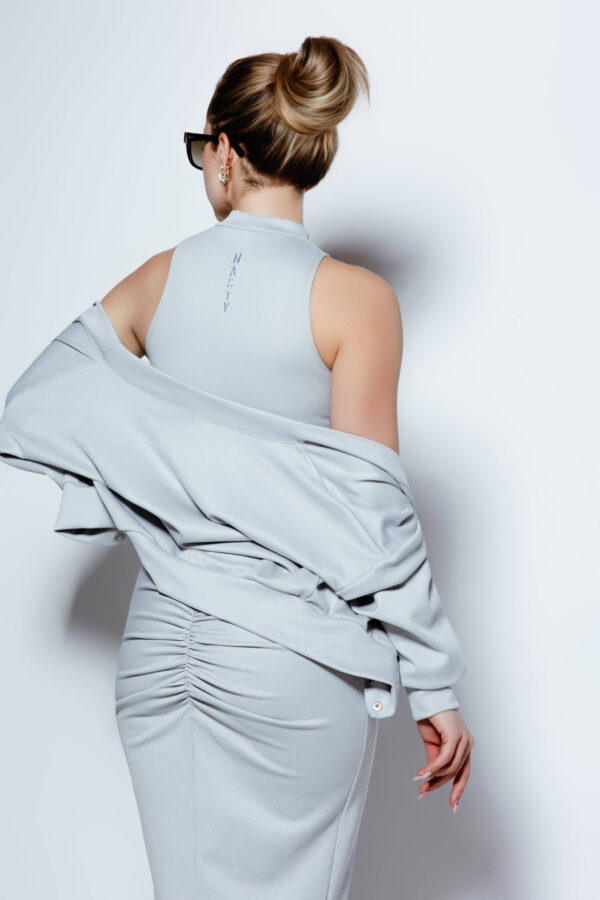 Lite Grey Urban Beauty: Spódnica Rib, Kardigan Rib, Półgolf Rib