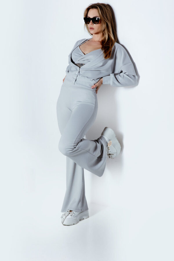 Lite Grey Urban Beauty: Kardigan Rib, Spodnie dzwony Rib, Stanik Rib